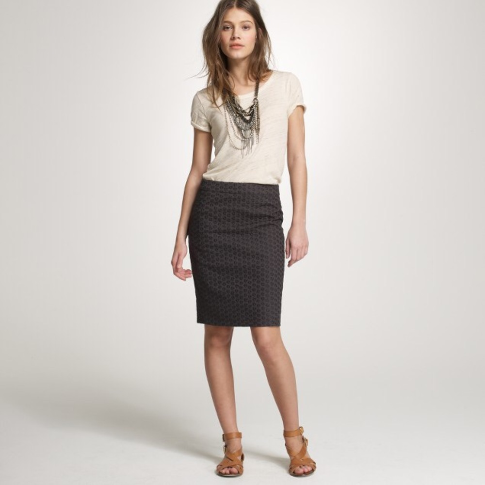 J Crew Eyelet Pencil Skirt Gray Knee Length